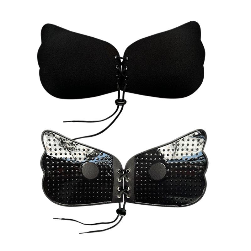Lala Goddess Silicone Drawstring Wing Bra and Nipple Covers Black Lala
