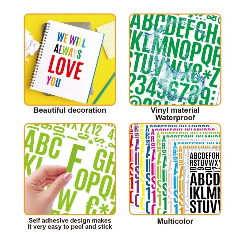 12 Sheets Alphabets Number Sticker for Sign, Scrapbooking, Crafts and Decoration Multicolour Letter Number Sticker