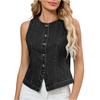 Women's Fashionable Solid Color Sleeveless Washed Denim Vest Top