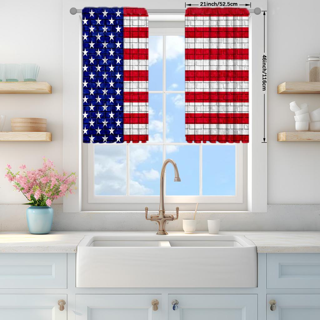 2 Stück Amerikanische Flagge Bedruckter Vorhang für Heimdekoration - Stangentasche Fensterdekoration für Schlafzimmer, Büro, Küche und Wohnzimmer