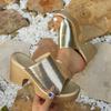 2026 Women's Gold Chunky Heel Summer Slippers: French-Style High Platform Sandals