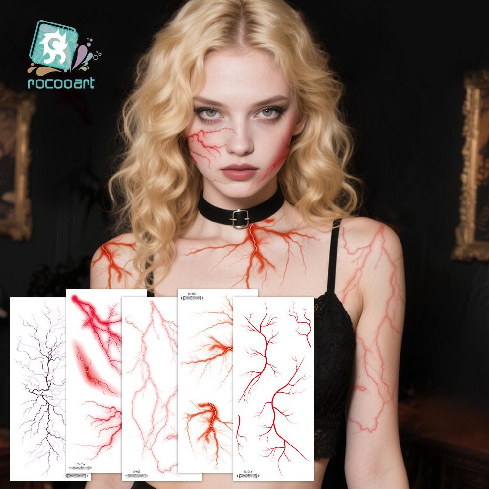 2025 Waterproof Hunter Girl Group Halloween Vein & Lightning Tattoo Stickers