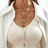 Long Alloy Cross Exaggerated Necklace, Sunflower Pendant Stacked On Top of Each Other, Wearing Y-shaped Necklace for Women