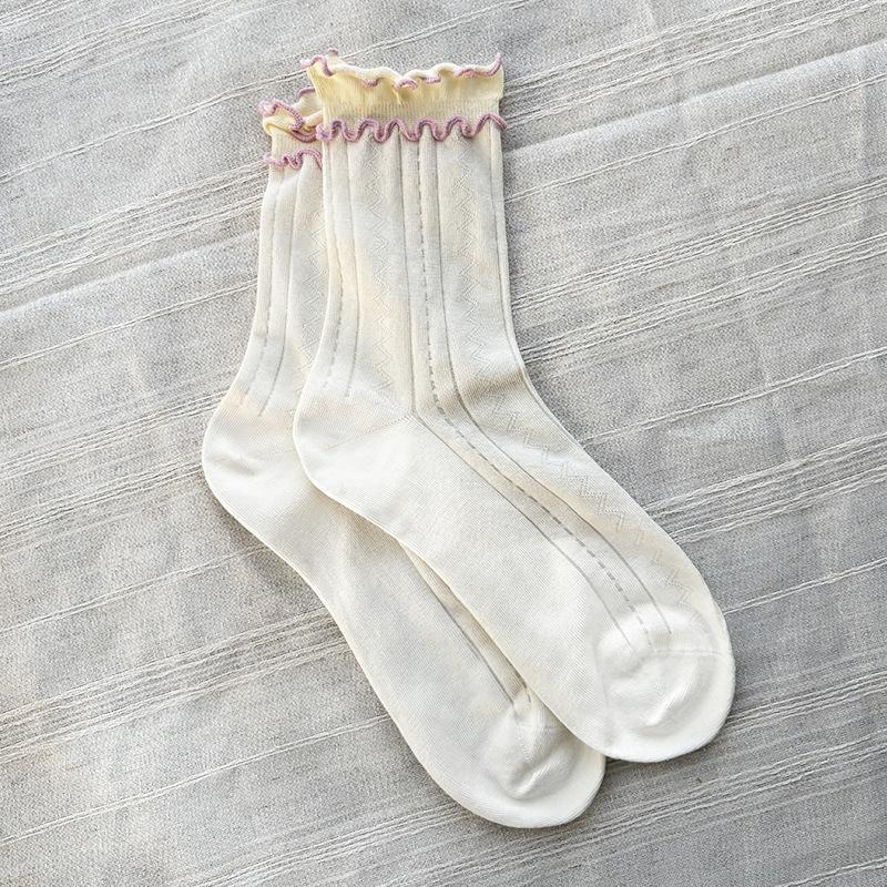 5 Pairs of New Female Spring and Summer Matching Color Lace Mesh Breathable Tube Socks