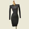 Thread High Elasticity Long Sleeves Knitted Hip Skirt Fashion Wind Sexy Silm Slim Looking Metal Zipper Dress