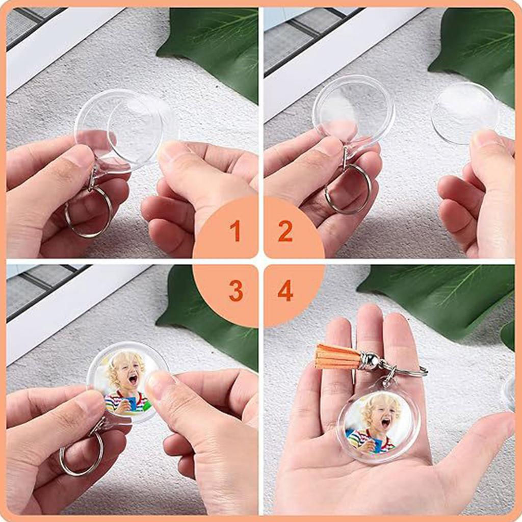 Pack of 50 Acrylic Round Frame Keychains Round Key Rings Jewelry Blank Photo Frame Keychain Ornament DIY Kit