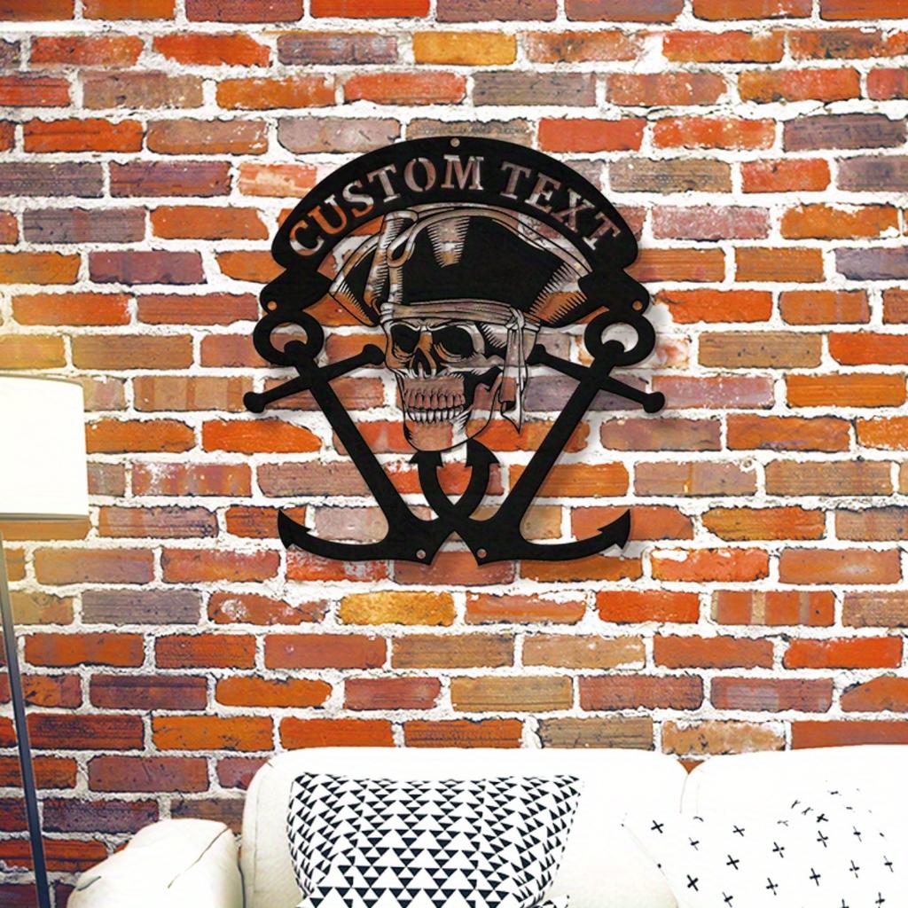 Custom Pirate Skull Anchor Metal Wall Art, Nautical Home Decor Personalized Family Sign