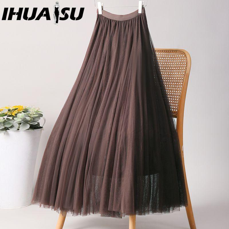 

IHUASU 28 кольорів Жіноча модна повсякденна літня весняна спідниця L колір темно кави