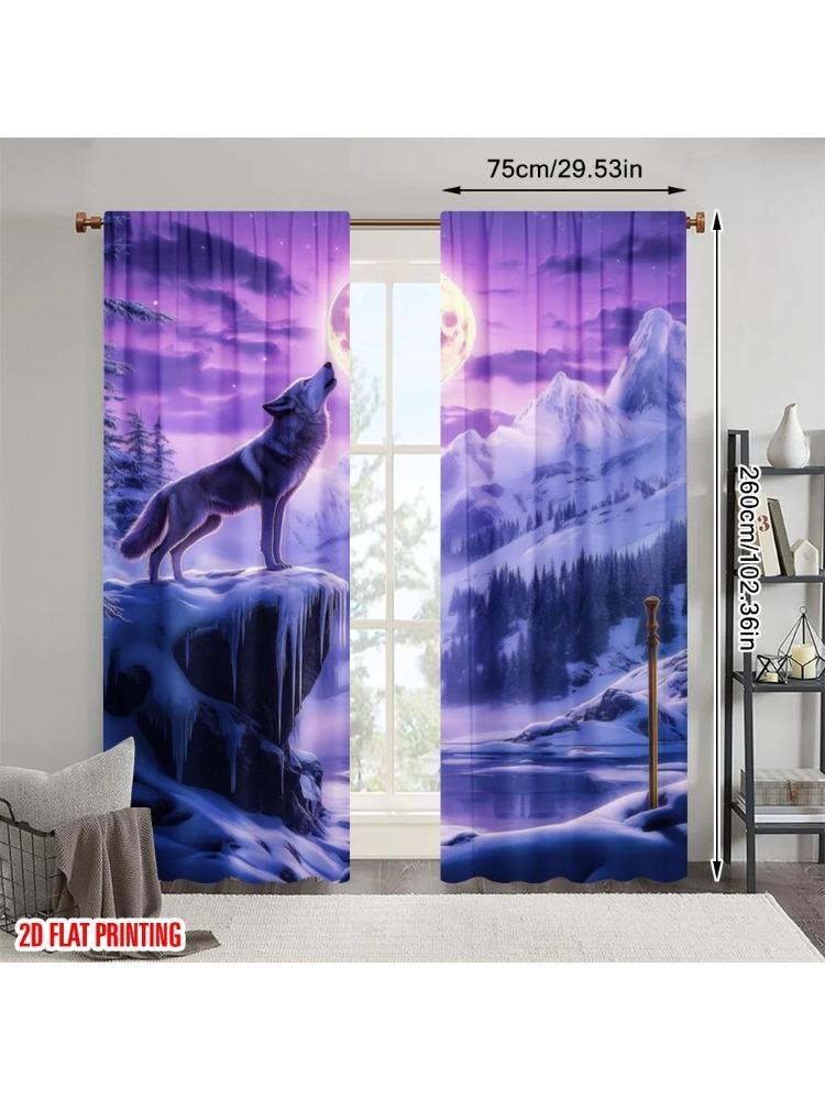 

2pc 2D plane printing Curtains Digital Printed Lunar Howl Versatile 100% Polyester (without rod) Decorations Outdoor Perfect 100*130 Rod Pocket 1pcs