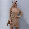 YYFS Women's Fashion Autumn Winter Solid Color Print Long Sleeve V-Neck Knitted Casual Dresses
