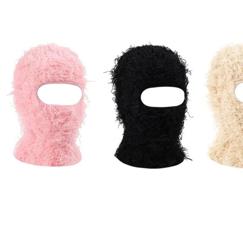 Full Face Cover Ski Mask Hat Balaclava Distressed Knitted Beanie Camouflage Men Hat Women Winter Warm Windproof Bicycle Neck Hat