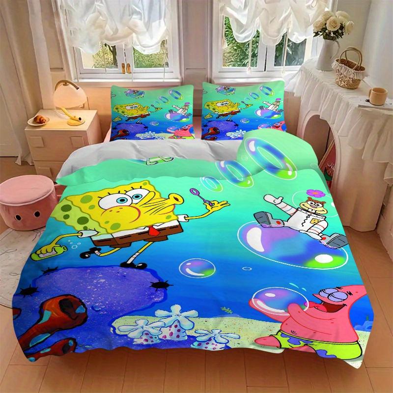 3pcs SpongeBob and Friends Printed Bedding Set, Soft and Comfortable Quilt Cover for Bedroom, Guest Room (1 Duvet Cover + 2 Pillowcases, Pil