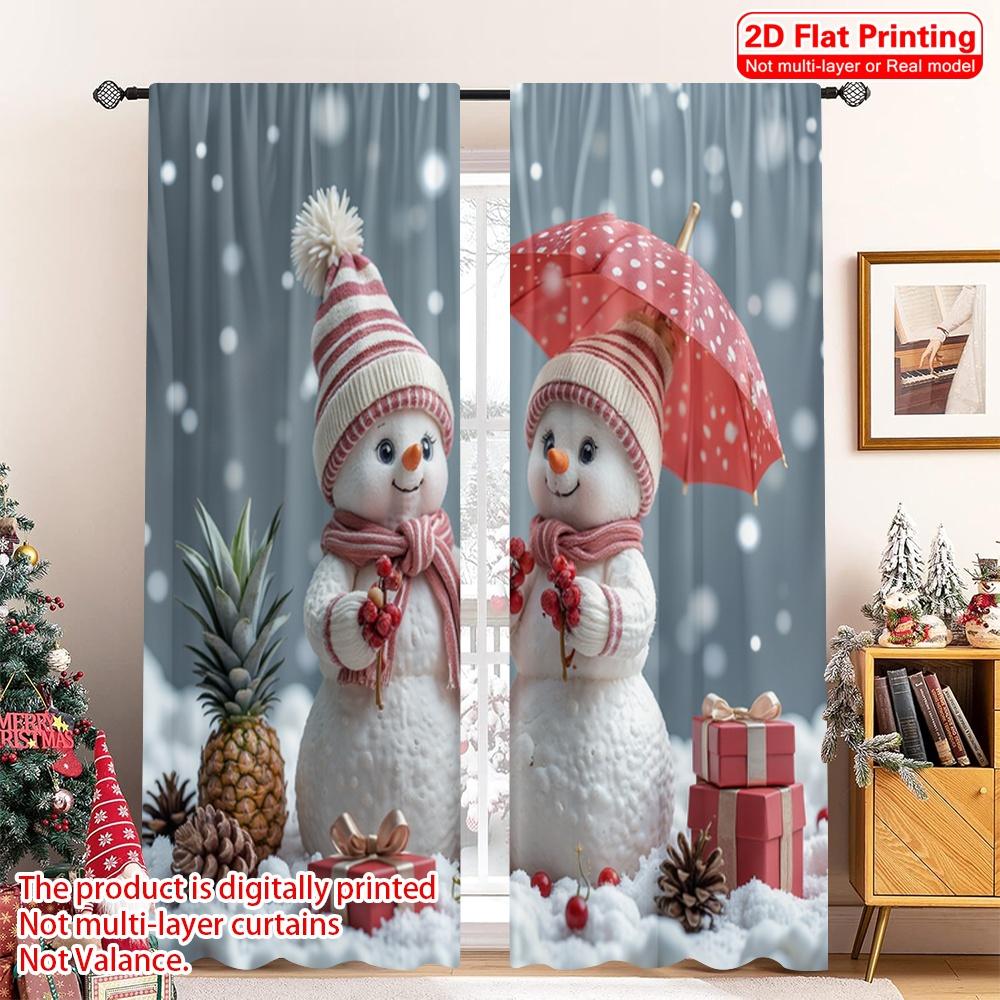 

2pcs 2D flat printing Merry Christmas Scene Curtains Christmas Snowmen Merry Winter Fun 100% Polyester Without Electricity 52.50×116.00 CM 2pcs