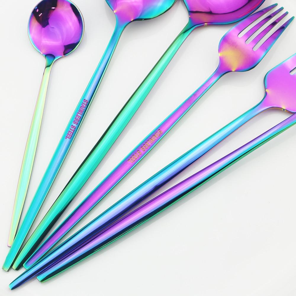 6Pcs/Set Gold Dinnerware Cutlery Set Mirror Stainless Steel Dinner Flatware Knife Dessert Fork Coffee Spoon Tableware Silverware Set