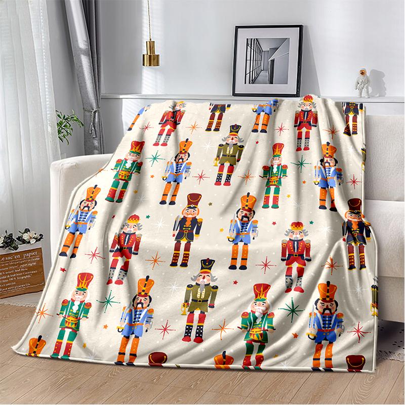 Cartoon Merry Christmas Gift The Nutcracker Doll Happy New Year Soft Flannel Blanket for Beds Bedroom Sofa Picnic,Throw Blanket