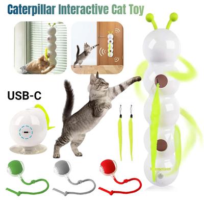 Caterpillar Teasing Cat Toy Motion Activated Kitten Toy Rechargeable Automatic Cat Toy with Tail for Indoor Cats Toy Ball