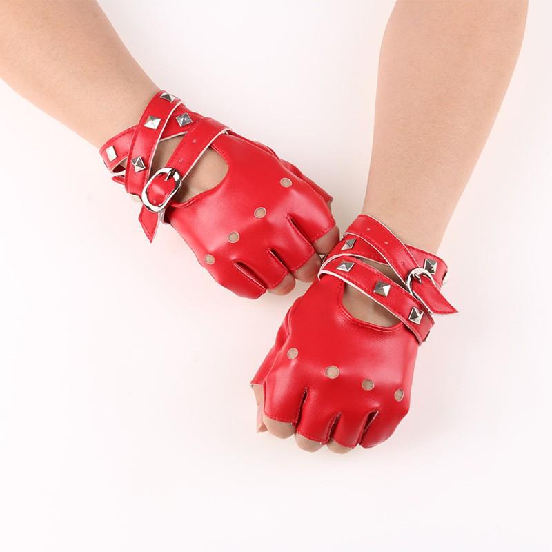 Women's Cool Punk Leather Dance Gloves for Nightclub and Performance