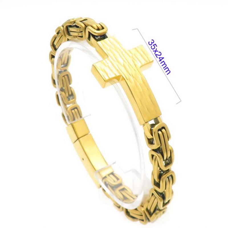 Classic Byzantine Chain Link Bracelet Christian Cross Charm Bracelets for Men Stainless Steel Byzantine Chain Link Bracele