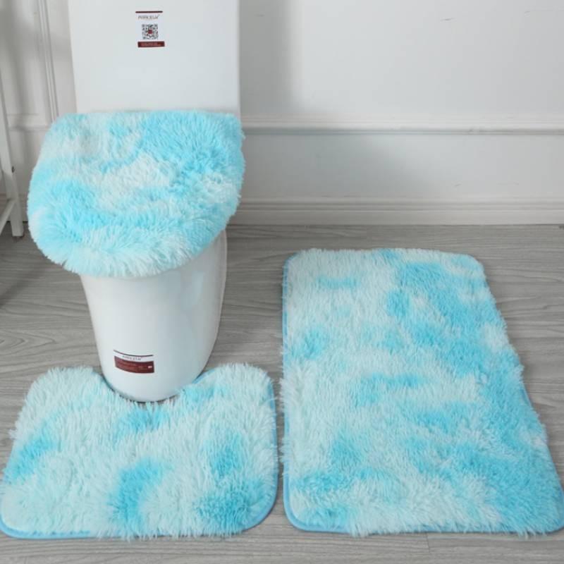Non Dye Tie Slip Mat Fluffy Plush Bathroom Toilet Seat Cover Carpet 3 Piece Set