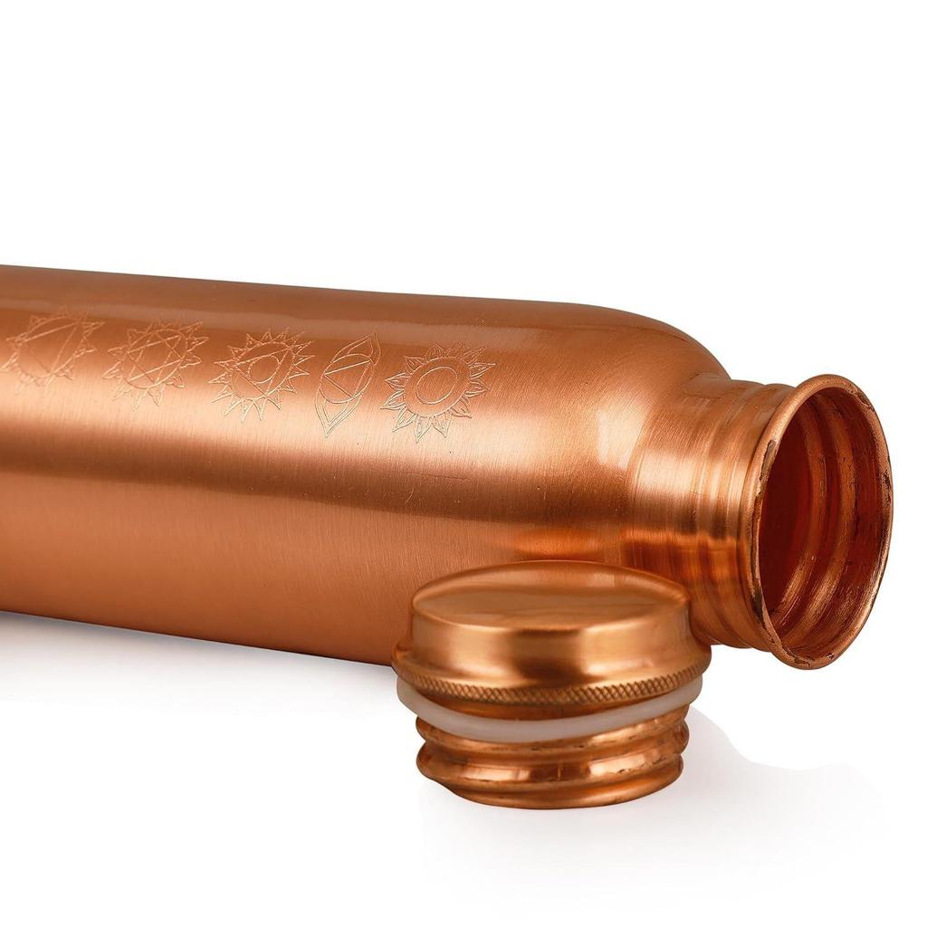 Pure 7 Chakra Plain Copper Bottle Gold Finish | Engraved | 100% Pure Copper | Leakproof
