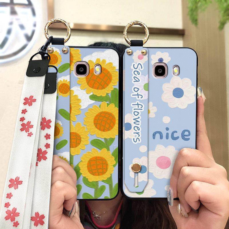 Soft case Ring Phone Case For Samsung Galaxy J510/J5 2016/J5108 Protective Durable Back Cover Flower Shockproof Lanyard