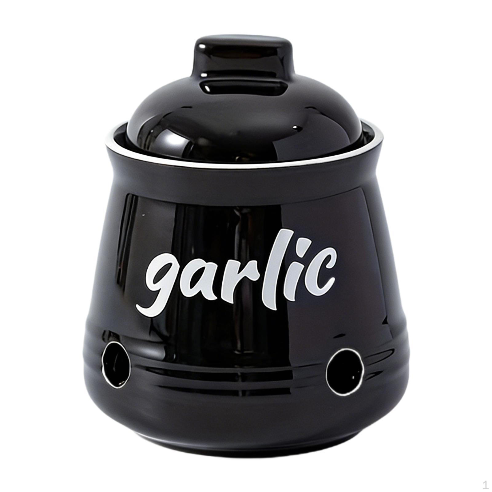 

Container with Lid, Ideal As A Gift Or Decoration for The Kitchen Counter. Sturdy Garlic Holder. чорний