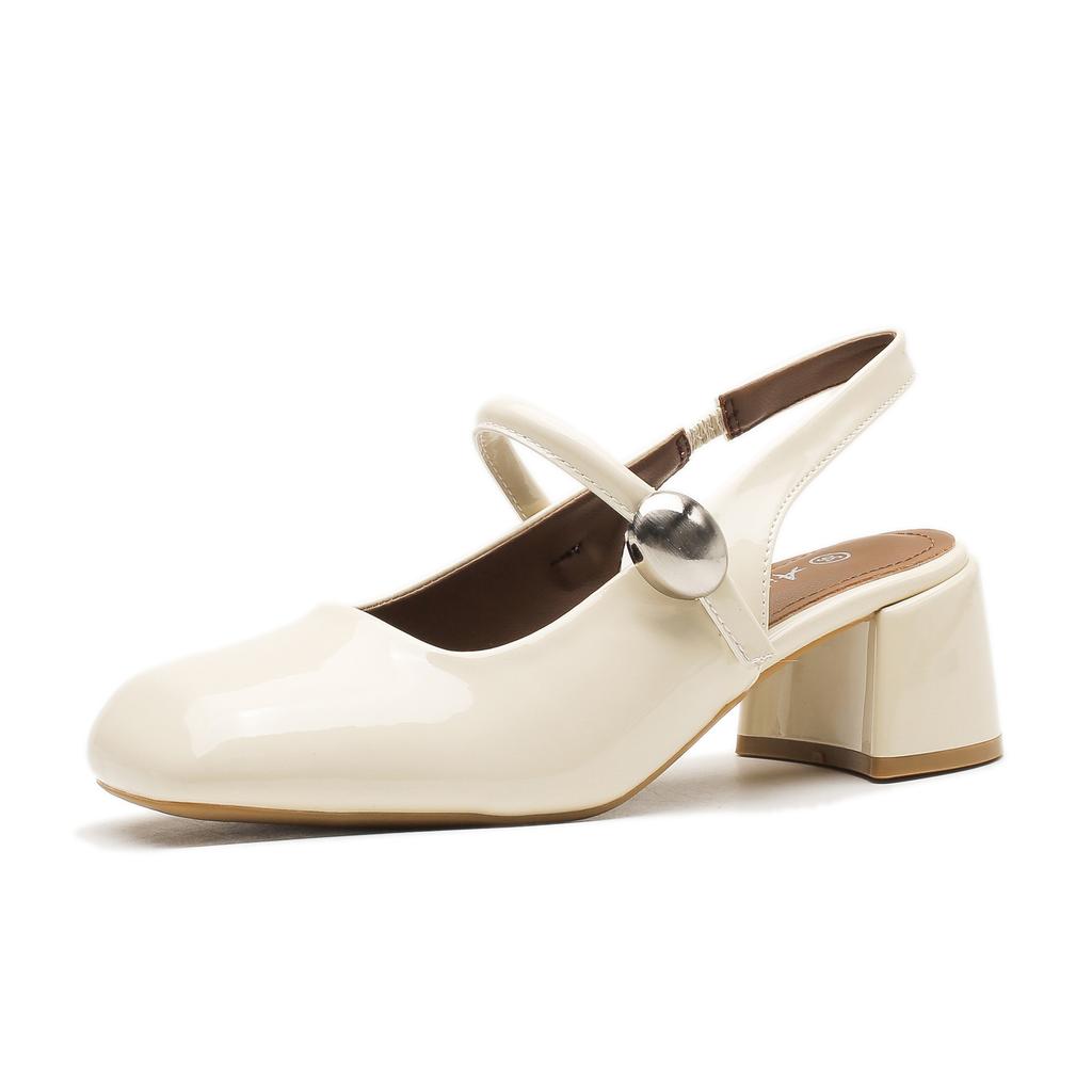 Summer, spring and autumn, one-word with high heels, Mary Jane shoes, patent leather, square head, thick heels, single shoes for women