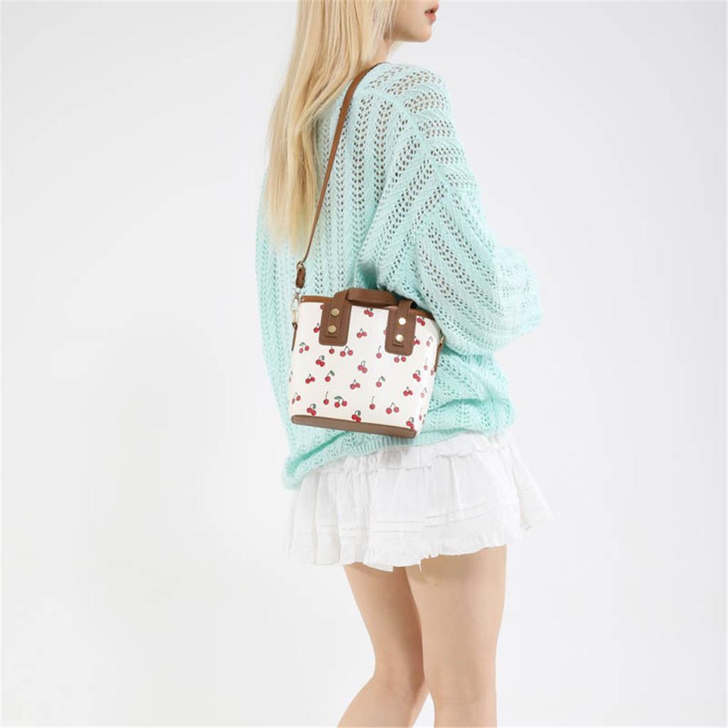 Fresh Cherry Print Fashionable Large Capacity Cute Commuter Shoulder Handbag Small Square Bag for Women