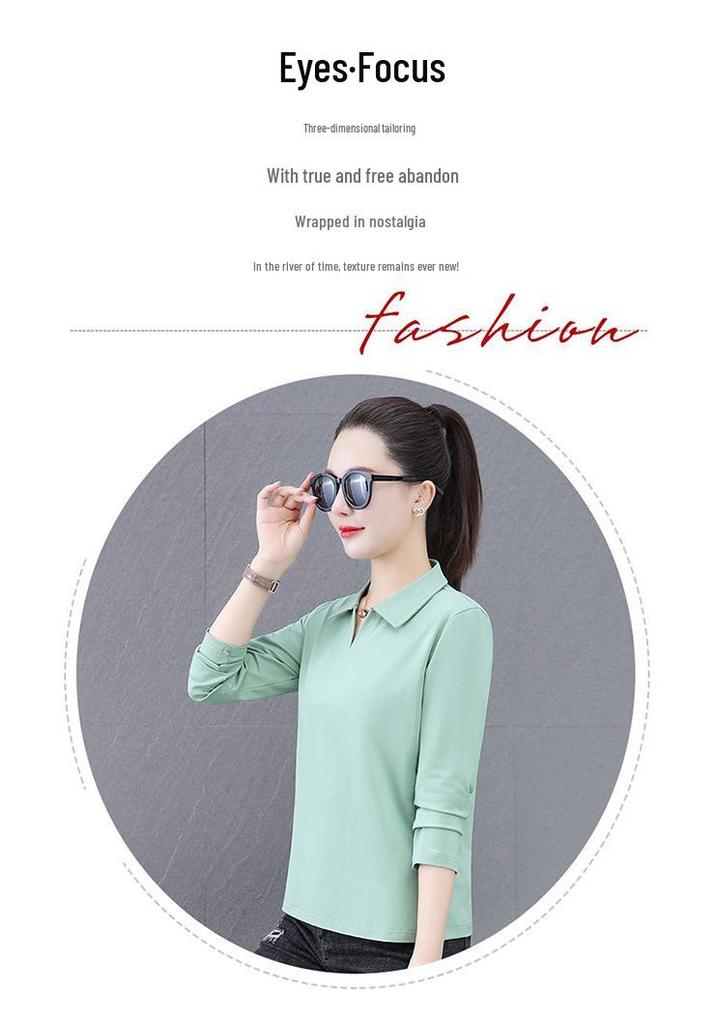 Premium Pure Cotton Long-Sleeve Women's T-Shirt, Spring/Autumn 2026, Plus Size Loose Fit for Middle-Aged Mothers