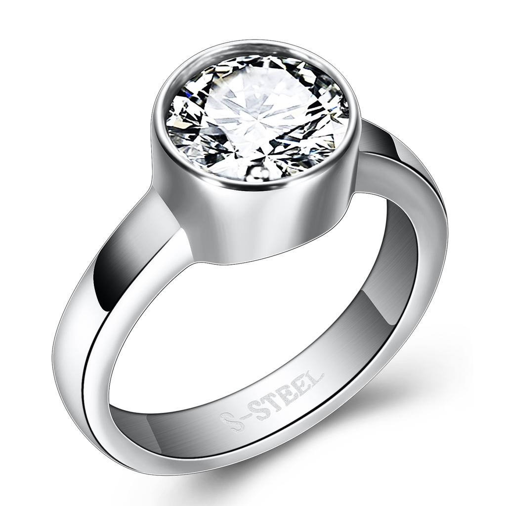 AAA Cubic Zirconia Channel setting Stainless Steel Wedding Rings for women Jewelry Accessories Ring