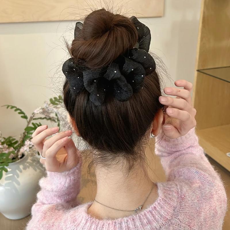 Elegant Flower Clip Resin Bow Mesh Vertical Clip Korean Style Women Ponytail Holder For Gifts Solid Color Hair Accessory