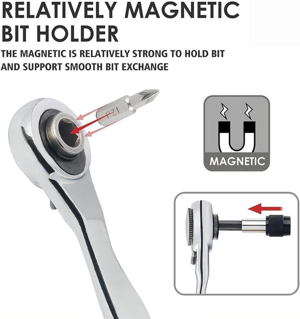 Bestgle Mini Ratchet Wrench Driver Bit Set with Small Reversible Ratchet Wrench and Storage Case for Repairing Household Appliances 28-Piece 72-Tooth