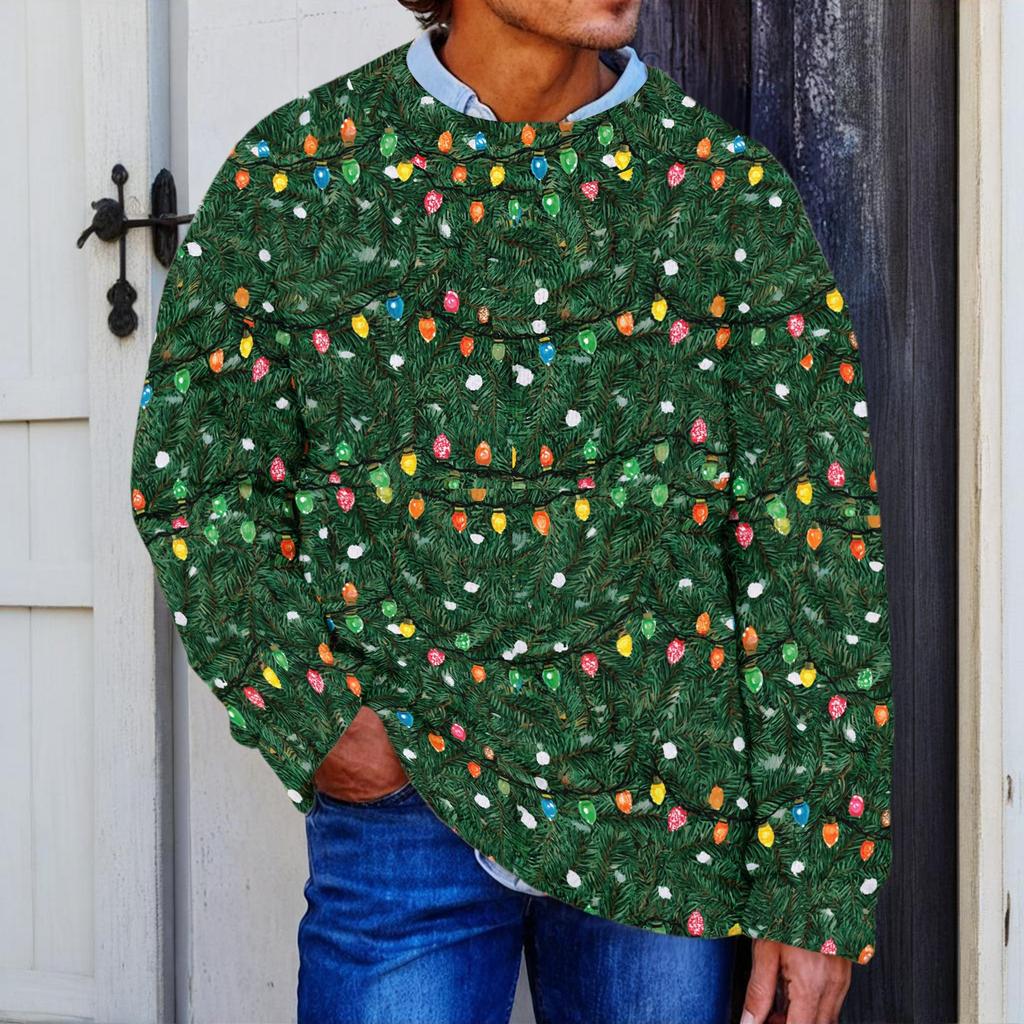 Men's Neck Christmas Print Knit Sweater for Fall and Winter