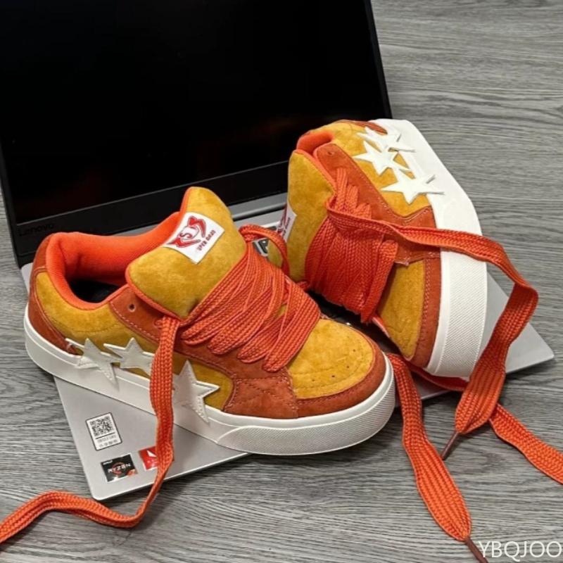 Spring Autumn New Orange Red Star Skateboarding Shoes for Female Niche Retro Youthful Design Simple Comfortable Sports Shoes