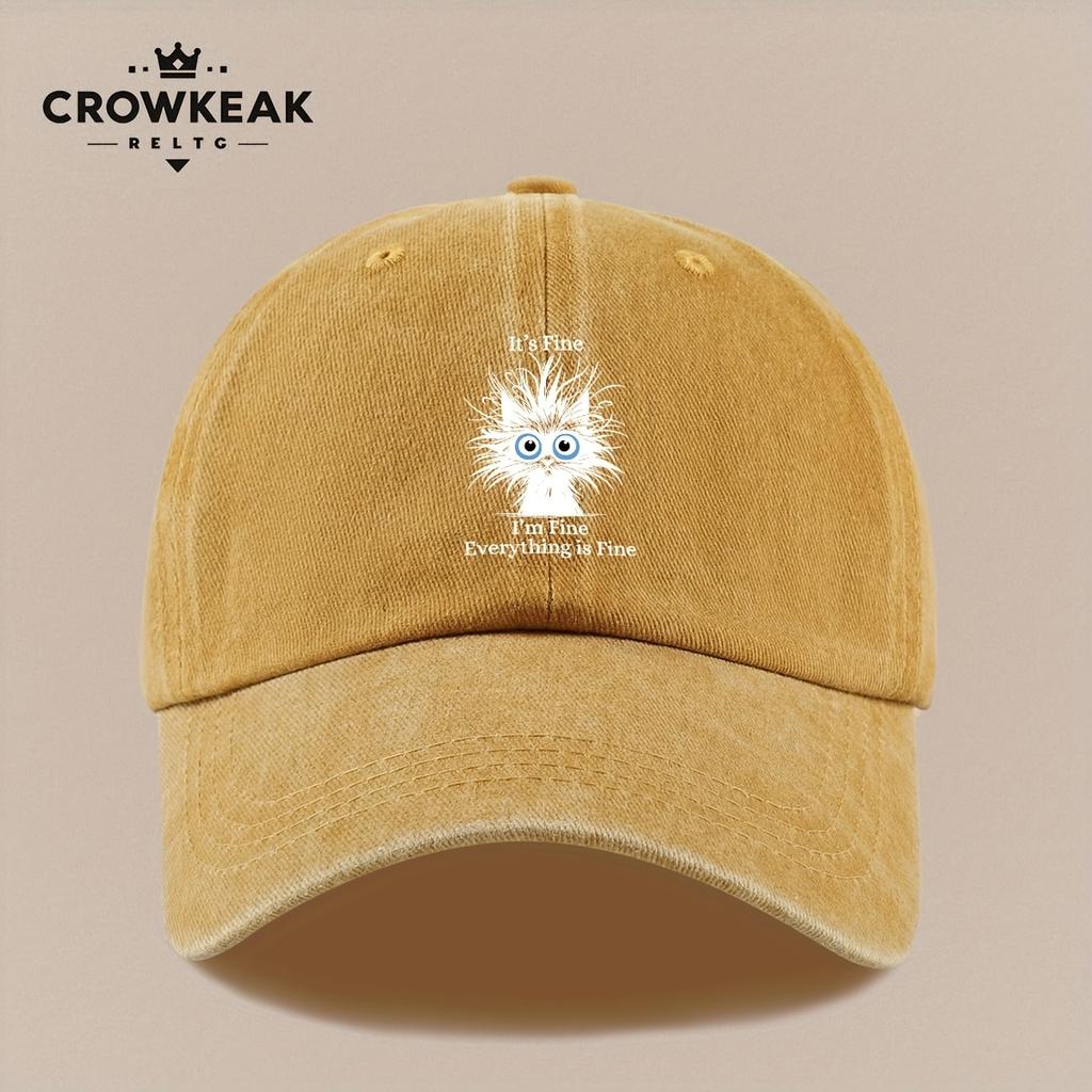 pc Everything is Fine Fried Cat Pattern Distressed Vintage Print Baseball Cap Sun Hat Comfortable Breathable Lightweight Trucke