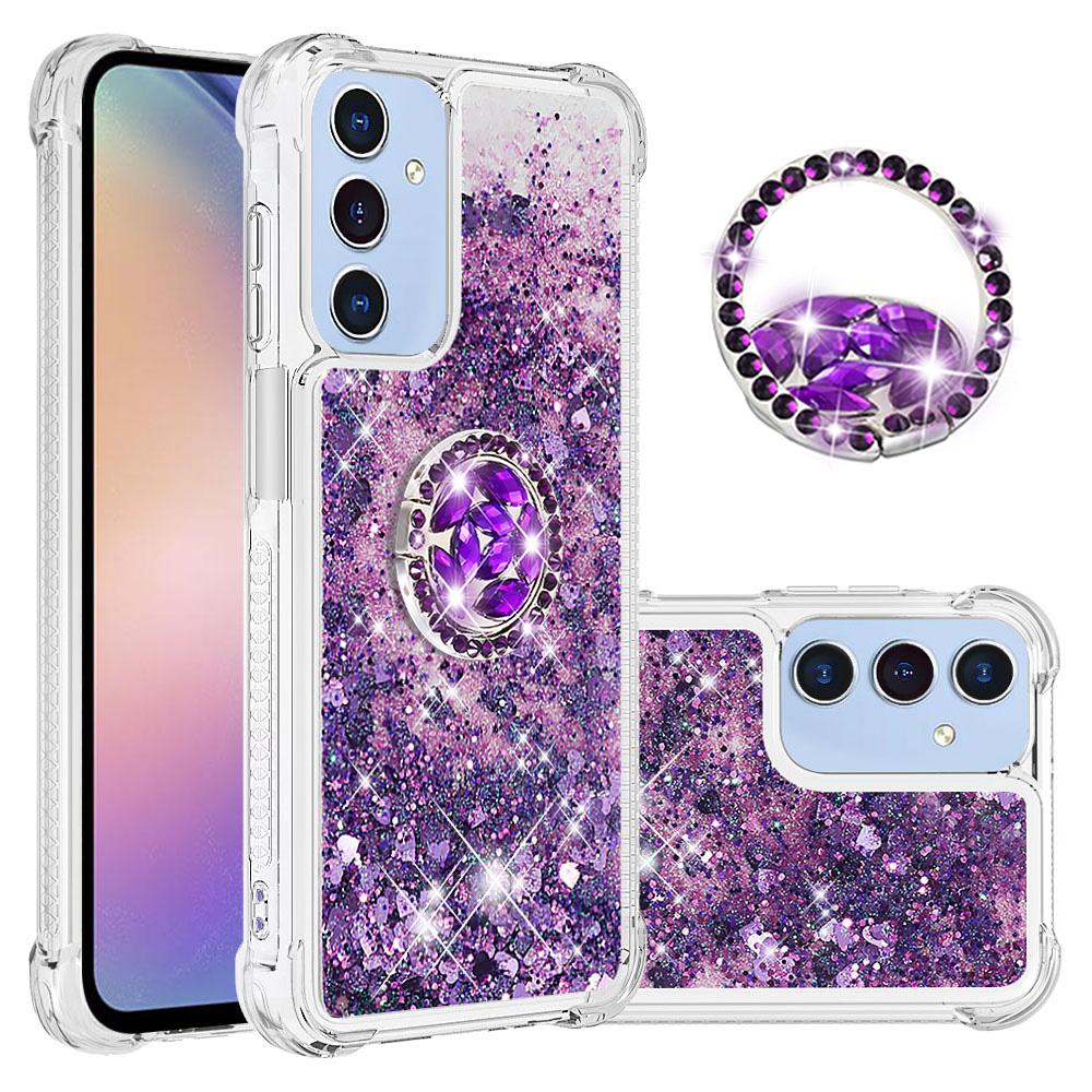

For Samsung Galaxy A26 5G TPU Case with Kickstand Quicksand Shockproof Cover Dark Purple/Heart
