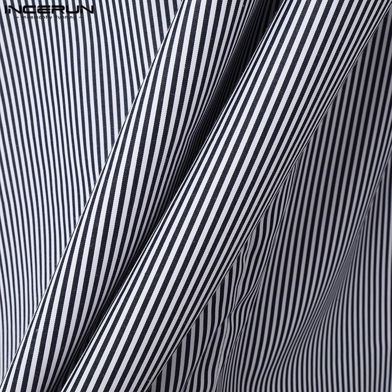 INCERUN Herren Umlegekragen Langarm Schräge Knöpfe Gestreift Locker Lässige Hemden