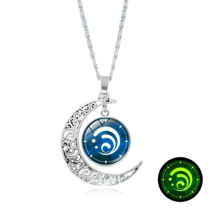 

Genshin Impact Luminous Necklace Stylish Alloy Pendant Moonstone Design Water
