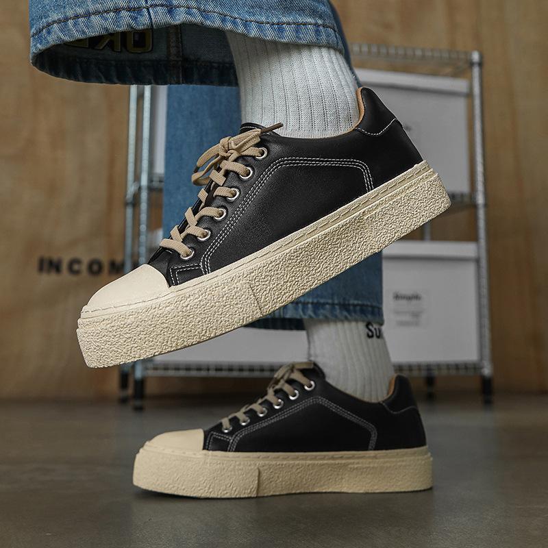 Teen Texture Small Leather Shoes Harajuku Simple Casual Board Shoes Low-top Student Lace-up Men's Shoes