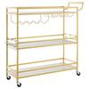 Bar Cart, 3 Tiers Home Kitchen Serving Carts, Modern Rolling Utility Station on Wheels, Mobile Drink Beverage Trolley with Wooden Shelf, Wine Rack,