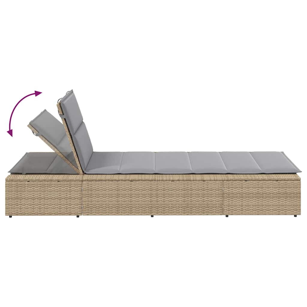 Sun Lounger with Floating Cushion Beige Poly Rattan