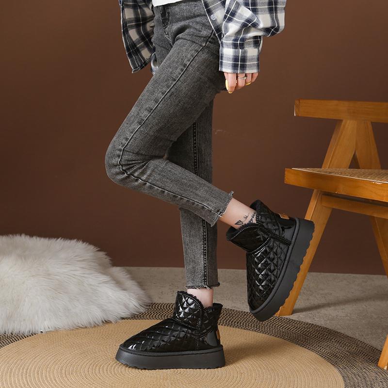 Modă Retro Platformă Piele Moale Cizme de Zăpadă pentru Femei Toamnă Iarnă 2025 Nișă Culoare Solidă Botine de Modă