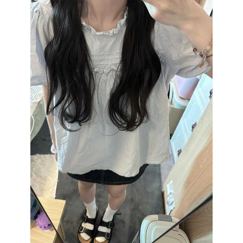 

French Style Beautiful Puff Sleeves Short Sleeve Shirt Women s Summer Stylish Niche Style Doll Shirt Unique Chic Elegant Tops Light blue S