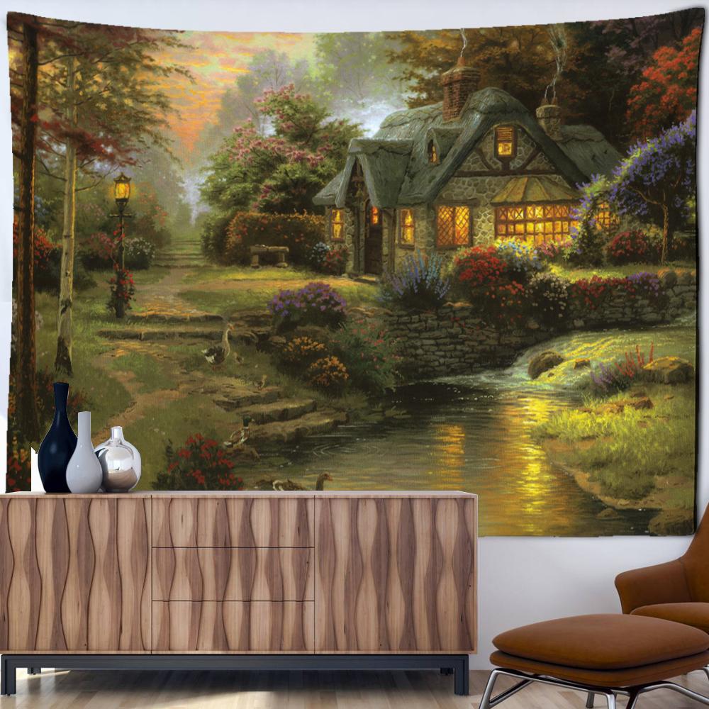 Christmas City Oil Painting Tapestry Wall Hanging Bohemian Hippie Tapez Christmas Festival Art Bedroom Living Room Home Decor