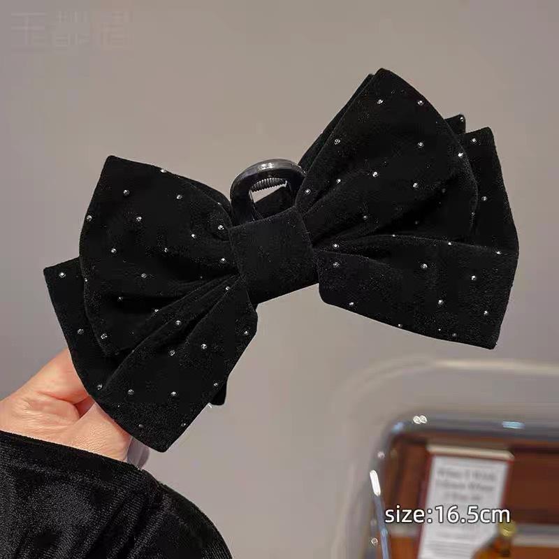 Autumn and Winter Velvet Bow Hair Claw Clip Fashion Bow Knot Shark Clip Women Dot Diamond Hairpin Hair Accessories
