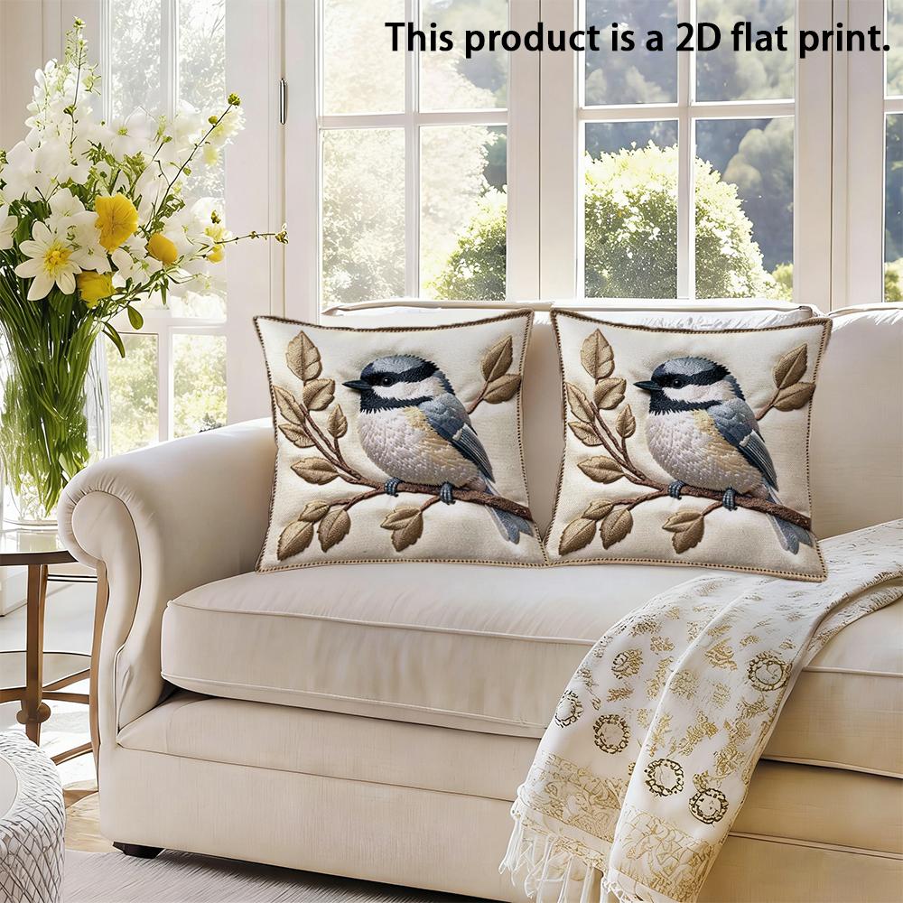 2pcs Rustic Chickadee Bird Throw Pillow Covers 18x18 Inch Farmhouse Square Cushion Cases for Sofa Bedroom Living Room Decor