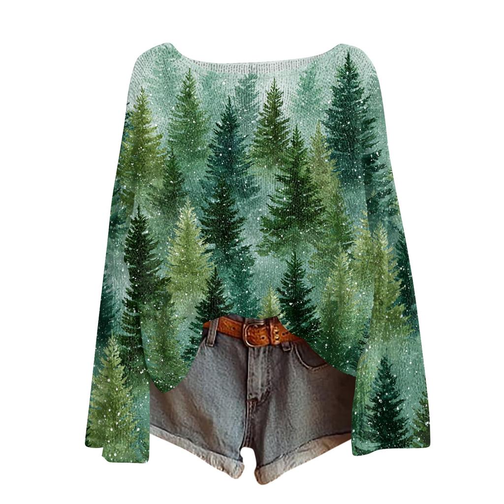 Womens  Fall Sweaters Long Sleeve Print Tops Pullover Sweaters Loose Dressy Casual Basic Clothes