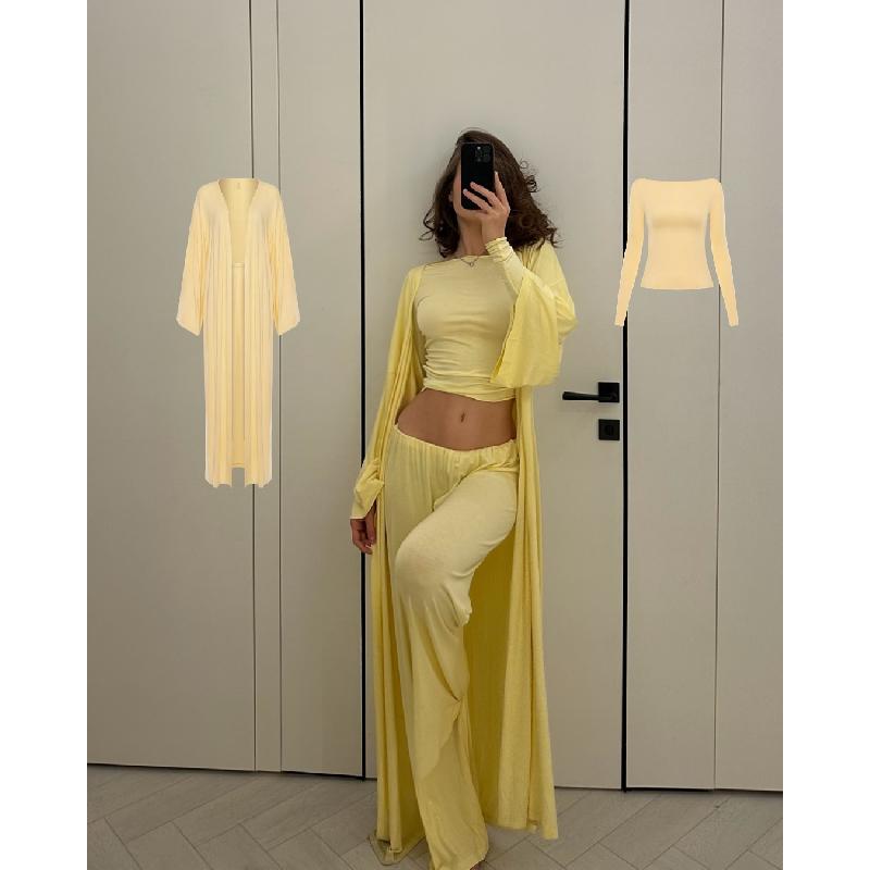 Women's 2026 Summer New Casual Long Cardigan Long Sleeve Top High Waist Long Pants Fashion Set