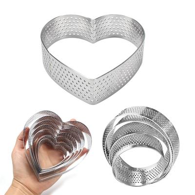 Anello per Torta Perforato Francese - Stampo per Torta Rotondo e a Forma di Cuore in Acciaio Inossidabile per Mousse, Cheesecake, Torte alla Frutta Anello per Torta da Forno