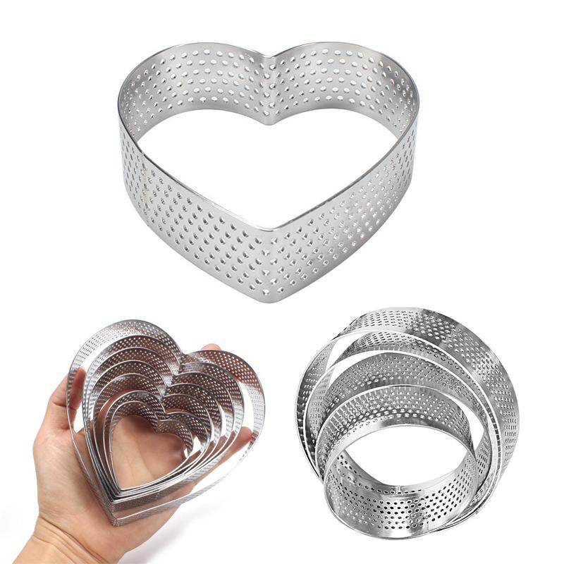 Anello per Torta Perforato Francese - Stampo per Torta Rotondo e a Forma di Cuore in Acciaio Inossidabile per Mousse, Cheesecake, Torte alla Frutta Anello per Torta da Forno